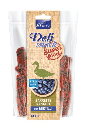 Delisnack Superfood: barrette di anatra con mirtilli